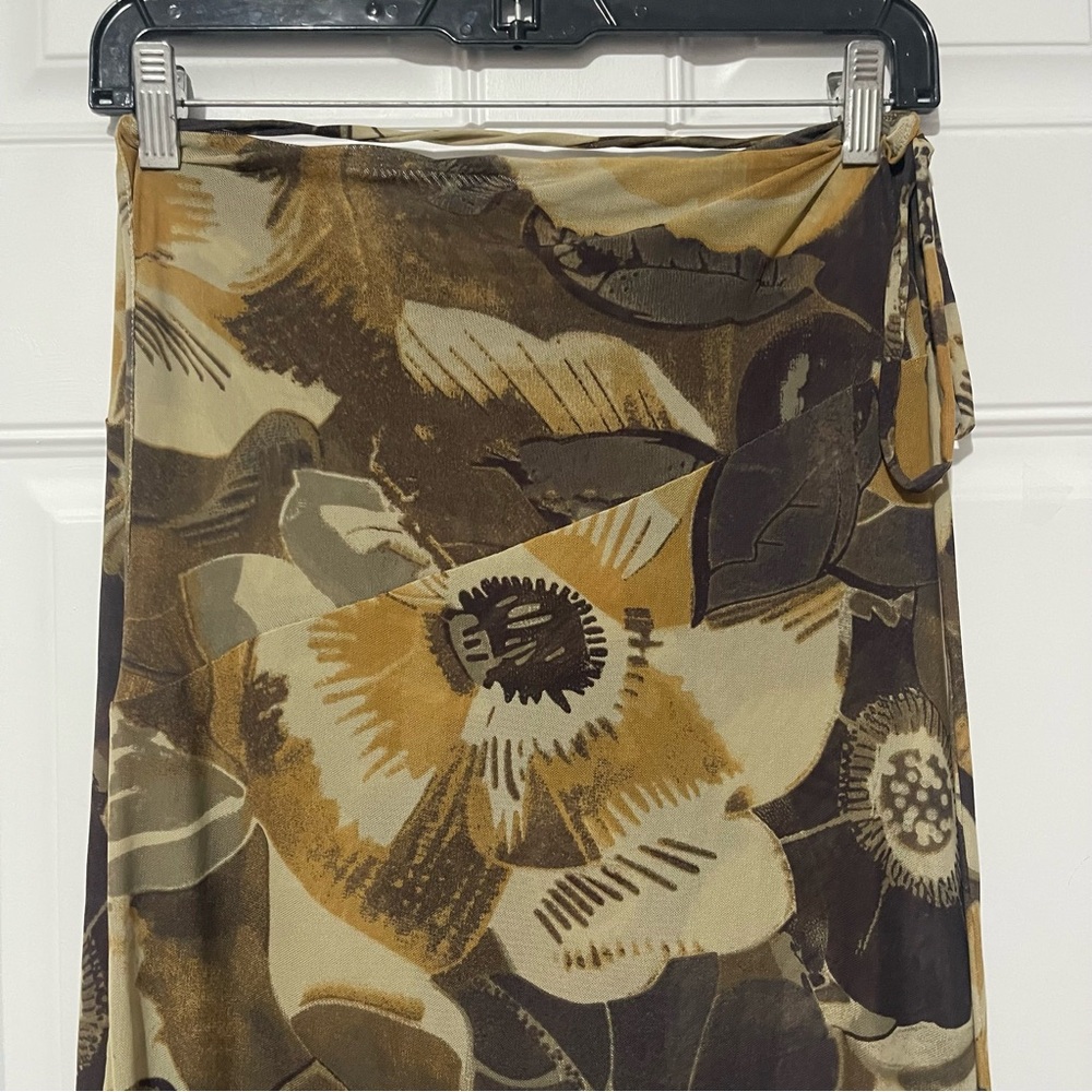 Free People Olive Green Floral Mesh Maxi Skirt with Side Slit - Picture 5 of 10